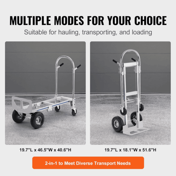 Aluminum Truck, 2 in 1, 800 Lbs Load Capacity, Heavy Duty Industrial Convertible Folding Hand Truck and Dolly, Utility Cart Converts from Hand Truck to Platform Cart with Rubber Wheels - Image 5