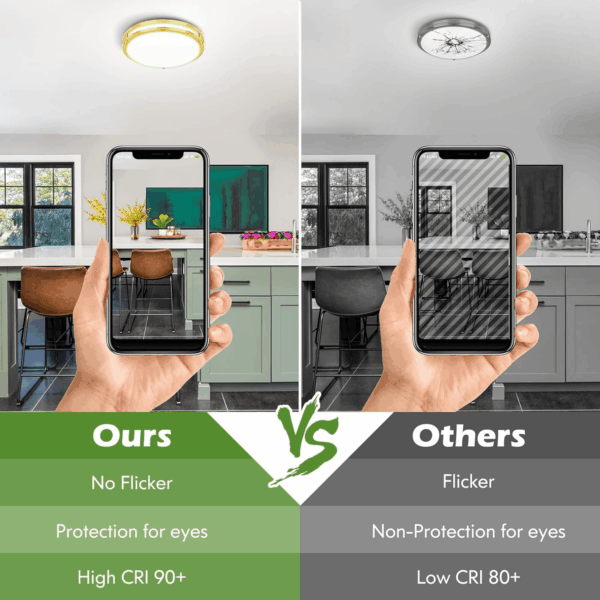 2-Pack Gold Flush Mount LED Ceiling Light Fixture, 12IN 2700K/3000K/3500K/4000K/5000K Adjustable Ceiling Lights, 3600Lm Super Bright Dimmable Lighting for Bedroom Hallway Kitchen - Image 5