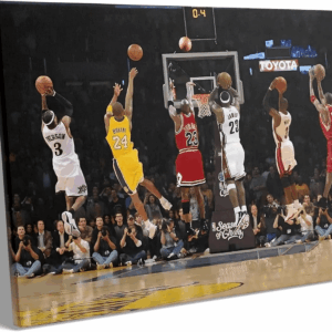 Basketball Legends Canvas Wall Art Print Poster, Iconic Sports Stars Shooting Inspirational Picture, Motivational Photography Wall Decor for Gym Dorm Home Office Living Room Bedroom, Framed 11X14Inch