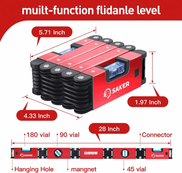 Multi-Function Foldable Level, 28-Inch Leveler Tool,Gifts for Men,Multi-Angle Measurement Woodworking Tools,Precise Leveling in Any Position,Folding Level Tool to save Your Precious Time - Image 2