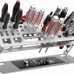 Screwdriver Organizer Holder Screw-Driver Storage Rack for Desktop, Angle and Height Adjustable, Carbon Steel Tool Holding Shelf for Rc Repair, Plier (Silver)