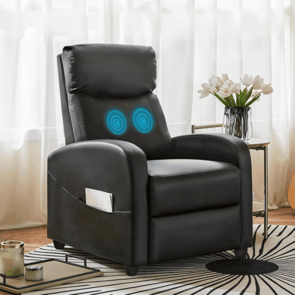 Recliner Chair for Adults, Massage PU Leather Small Recliner Home Theater Seating with Lumbar Support, Adjustable Modern Reclining Chair with Padded Seat Backrest, Living Room (Black) - Image 7