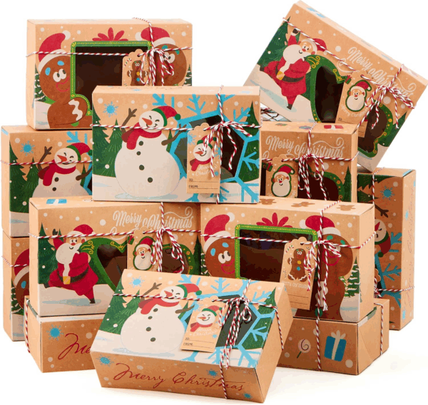 24 PCS Christmas Cookie Gift Baking Box 8.75" X 5.75" X 2.75” with Window Auto-Popup for Pastries, Cupcakes, Cookies, Brownies, Donuts Gift-Giving