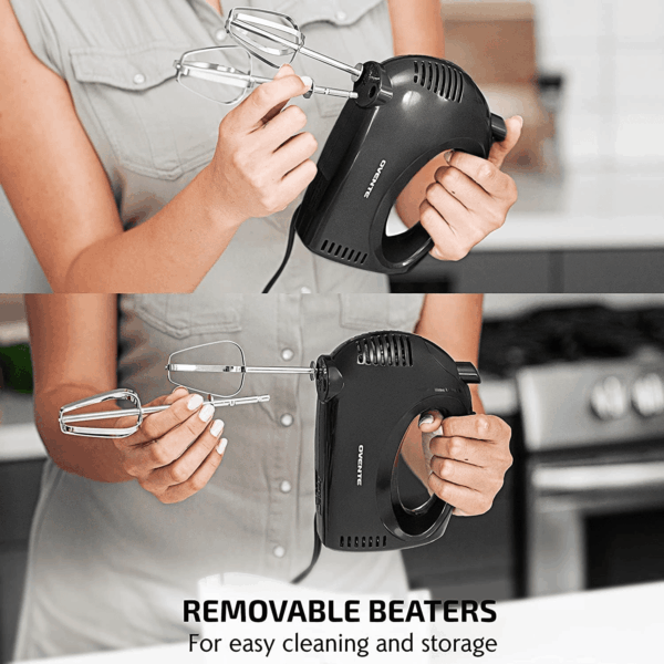 5-Speed Electric Hand Mixer with Stainless Steel Mixing Whisk, Snap-On Storage Case, Portable & Lightweight 150W Motor, Compact Handheld Mixer for Baking, Blending or Cooking, Black HM151B - Image 5