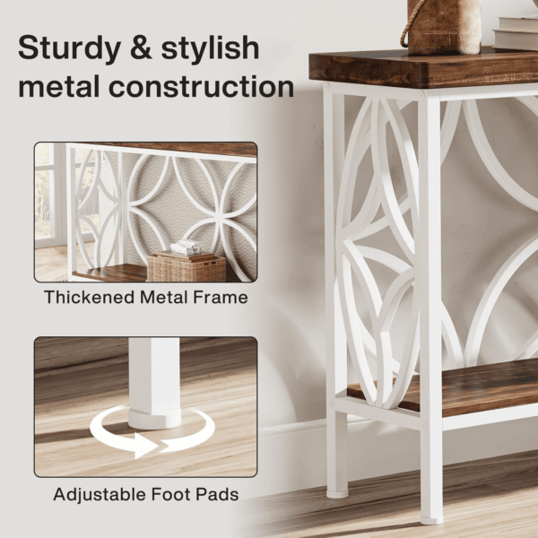 70.9-Inch Narrow Sofa Table, Industrial Long Sofa Table behind Couch, Entry Console Table with Storage for Entryway, Living Room, Foyer, Unique Design, Walnut/White - Image 7