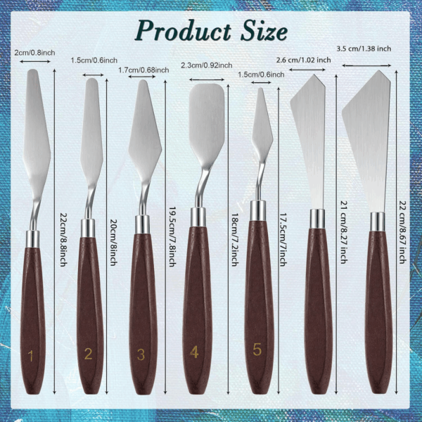7 Pieces Painting Knife Set Spatula Palette Knife Stainless Steel Drawing Scraper Oil Painting Accessories with Wood Handle for Art Acrylic Draw Color Mixing Supplies(Redwood Color) - Image 2