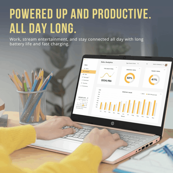 Stream 14" HD Brightview Laptop, Intel Celeron N4120, 16GB RAM, 288GB Storage (128GB Emmc + 160GB Docking Station Set), Intel UHD Graphics, 720P Webcam, Wi-Fi, 1 Year Office 365, Win 11 S, Gold - Image 7