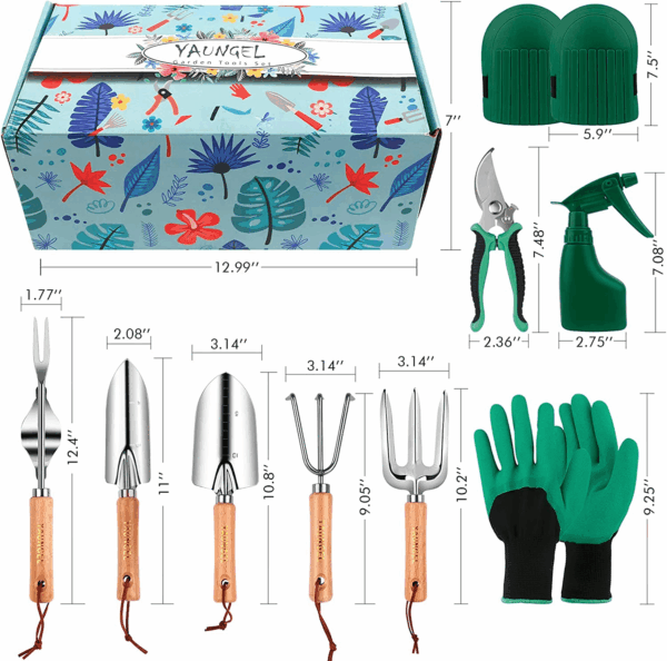 Gardening Tools - 10 Pcs Garden Tool Set Heavy Duty Stainless Steel Garden Supplies Hand Tools with Wooden Handle, Storage Tote Bag, Gardening Gifts for Women and Men - Image 7