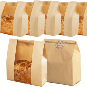 Pack of 35 Paper Bread Bags for Homemade Bread, Paper Bakery Bag for Baked Food Packaging Storage, Large Kraft Paper Bread Loaf Bag with Window Label Seal Sticker Included Pack of 35,12.5X8.3X4 Inches