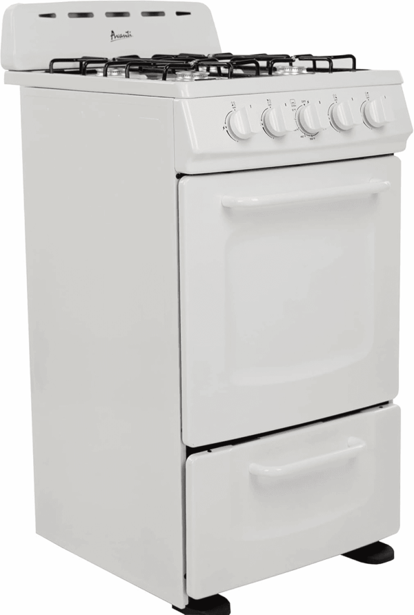 GRO20P0W Gas Range Oven Compact Freestanding Design, 4 Burners with Electronic Ignition, 2.1 Cu.Ft. Capacity Features Solid Door Storage Drawer Broiler and Accessories, 20-Inch, White - Image 2