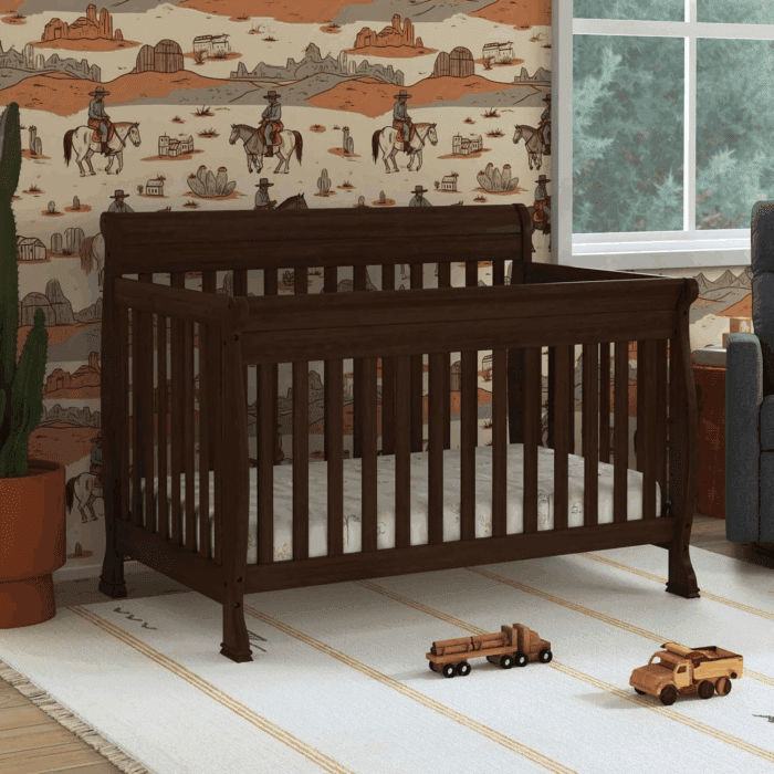 Kalani 4-In-1 Convertible Baby Crib with Wooden Toddler Bed, Daybed & Full-Size Bed Conversion - Easy to Assemble & GREENGUARD Gold Certified - 4 Adjustable Mattress Heights - Espresso - Image 4