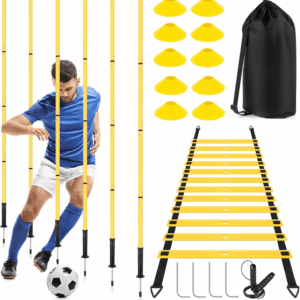 Soccer Agility Training Equipment: 6 Soccer Agility Poles, 20Ft Agility Ladder, 10 Soccer Cones, 1 Jump Rope. Soccer Training Poles for Speed Training, Agility Training