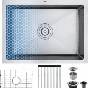 22 X 18 Inch Drop in Kitchen Sink, 9" Deep Single Bowl Kitchen Sinks, T-304 Stainless Steel Topmount Sink with 304 Bottom Grid