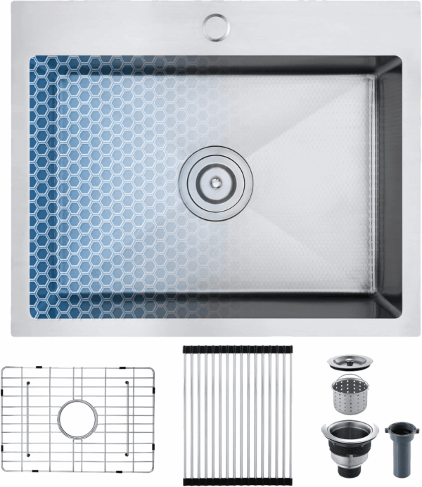 22 X 18 Inch Drop in Kitchen Sink, 9" Deep Single Bowl Kitchen Sinks, T-304 Stainless Steel Topmount Sink with 304 Bottom Grid