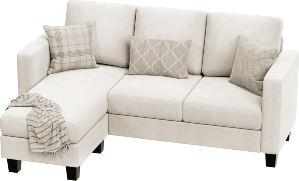Convertible Sectional Sofa Couch, 3 Seat L-Shaped Sofa with Linen Fabric Ottoman Small Couch for Small Apartments, Living Room and Office (Linen Fabric, White) - Image 8