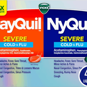 Dayquil & Nyquil SEVERE Co-Pack, Cold & Flu Medicine, Powerful Relief for Headache, Fever, Sore Throat, Minor Aches & Pains, Congestion, Sinus Pressure, Stuffy Nose, and Cough, 48 Liquicaps