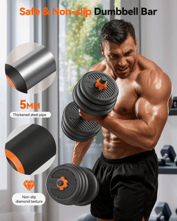 Adjustable Dumbbells, 20/30/40/45/70/90Lbs Free Weight Set with Connector, 5 In1 Dumbbells Set Used as Barbell, Kettlebells, Push up Stand, Weight Plate, Fitness Exercises for Home Gym Suitable Men/Women - Image 5