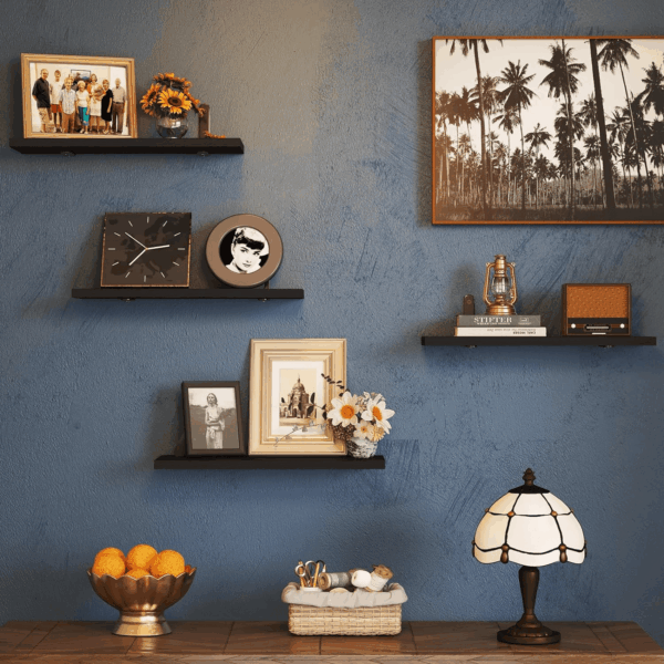 Floating Shelves - 4 Set Farmhouse Wood Wall Mounted Shelves for Bedroom & Bathroom Storage, Book Shelf - Black - Image 2