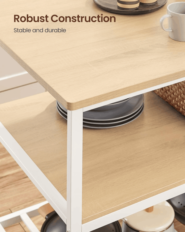 Kitchen Island with 3 Shelves, 47.2 Inches Width Kitchen Shelf with Large Worktop, Stable Steel Structure, Industrial, Easy to Assemble, Oak Color and White UKKI001W09 - Image 9