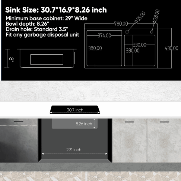 30.7X16.9 Inch Double Bowl Kitchen Sink with 18 Gauge, Topmount/Drop in Stainless Steel Kitchen Sink with Accessories (Silver) - Image 6