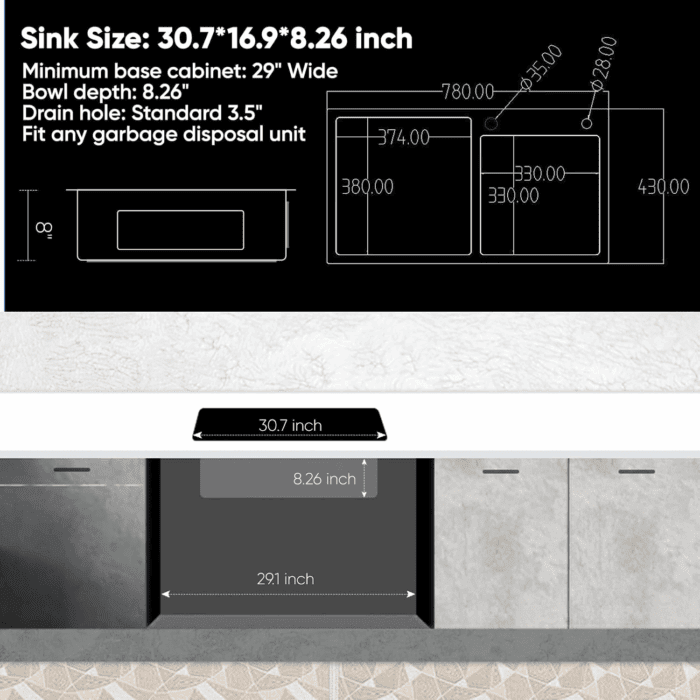 30.7X16.9 Inch Double Bowl Kitchen Sink with 18 Gauge, Topmount/Drop in Stainless Steel Kitchen Sink with Accessories (Silver) - Image 6