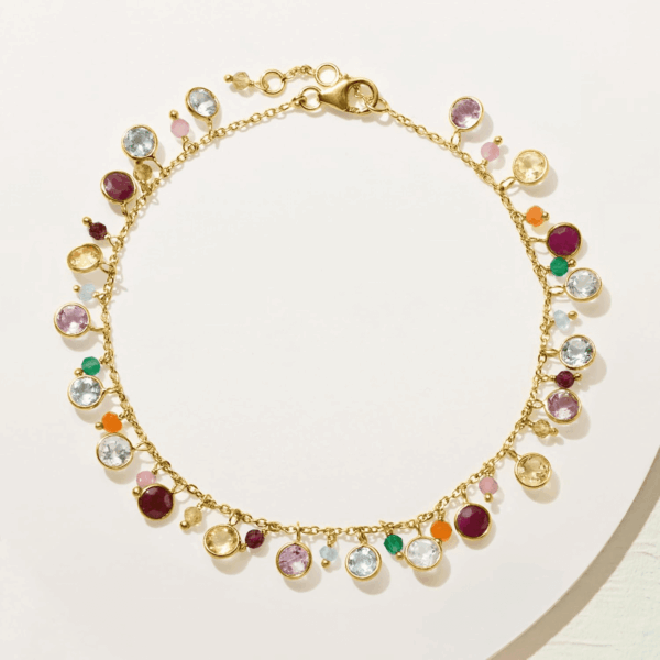 13.50 Ct. T.W. Multi-Gemstone Drop Anklet in 18Kt Gold over Sterling. 9 Inches - Image 4
