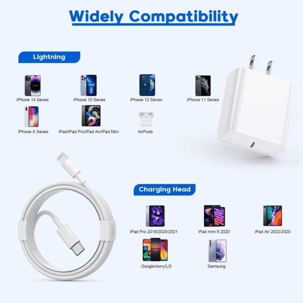 Fast Iphone Charger,2Pack[Apple Mfi Certified] Quick Fast Apple Charger 6Ft Long USB C Lightning Cable Fast Charging Cord USB Charger Block Adapter for Iphone 14 Plus/14 Promax/13 Mini 12/11/Xs/Ipad - Image 7