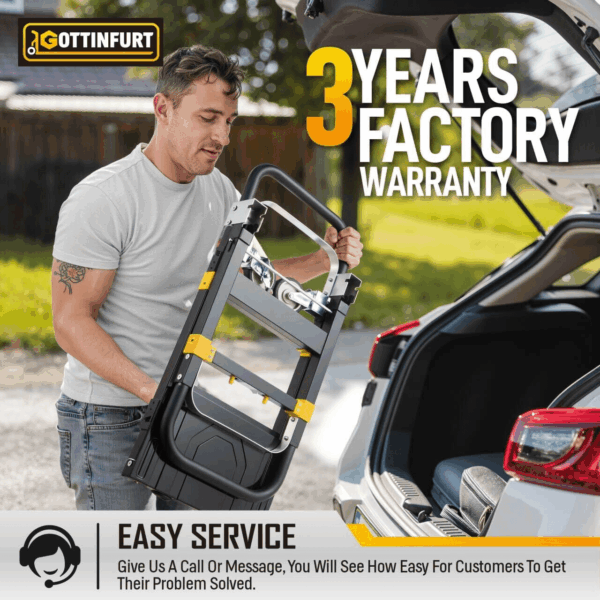 New Upgrated Convertible Hand Truck Dolly 3-In-1, Heavy Duty Hand Dolly Cart 500LB Capacity Foldable with Rubber Brake-Wheels, Anti-Slip Strip and 2 Elastic Ropes - Image 6