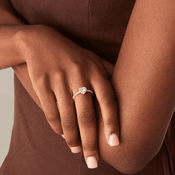 14K Gold Plated Halo Ring | Heart Ring for Women | Square round Promise Rings for Her - Image 2