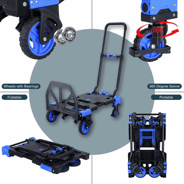 2-In-1 Hand Truck Dolly Foldable,330Lb Capacity Hand Dolly,Folding Hand Cart with Retractable Handle,Hand Truck Foldable with 4 Wheels,Portable Handtruck - Image 4