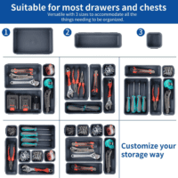 45 Pack Tool Box Organizer Tray, 3-Sizes Tool Box Organizers and Storage, for Hammer, Wrench, Screw, Small Parts Toolbox Organization, Tool Cart Chest Garage Drawer Organizer Tray, Grey - Image 6