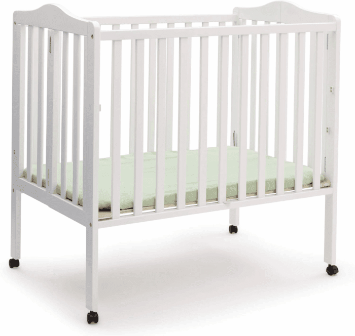 Folding Portable Mini Baby Crib with 1.5-Inch Mattress - Greenguard Gold Certified, White