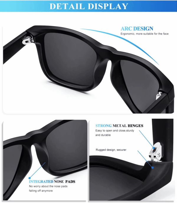 Sunglasses Men Polarized Sun Glasses for Mens Womens Classic Matte Black Frame UV Protection 3Pack - Image 3