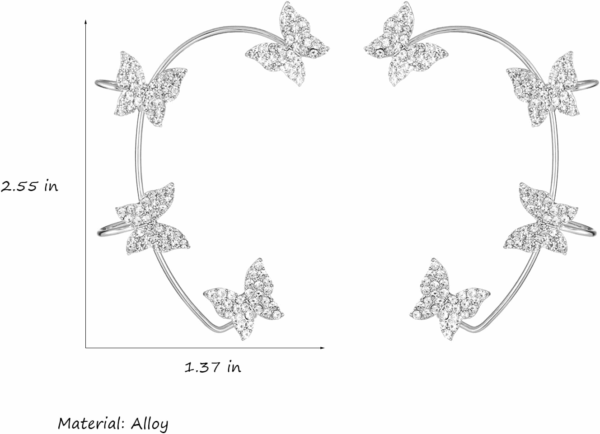 Butterfly Ear Cuffs Earrings Rhinestone Butterfly Ear Wrap No Piercing Ear Cuff Clip on Earrings for Women - Image 7