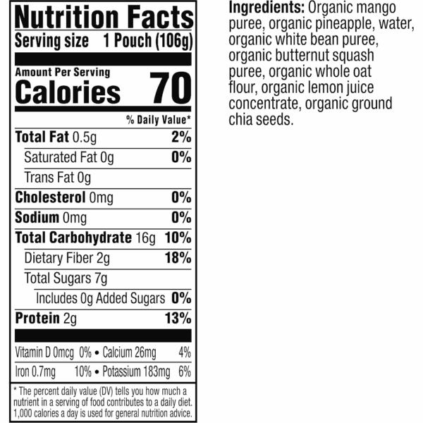 Mighty 4 Organic Toddler Food - Mango, Pineapple, White Bean, Butternut Squash, and Oat - 3.75 Oz Pouch (Pack of 12) - Organic Fruit and Vegetable Toddler Food Pouch - Image 4
