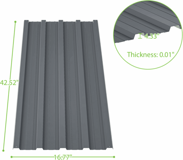Metal Galvanized Steel Roof Panels, L42.52"×W16.77" Tin Roofing Panel, Roof Protector for Garages, Sheds, Stables and Mobile Homes, Grey (20PCS, 99 Ft²) - Image 2