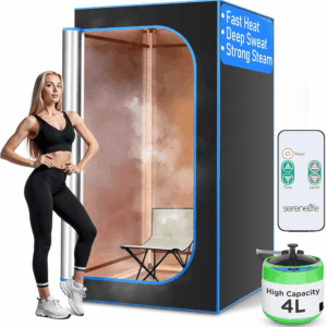 Portable Sauna Box for Home, Steam Sauna Tent with Extra Large 4L Steamer - Includes Folding Sauna Chair, Remote Control W/ 9 Heat Levels for In-Home Spa - 2.95' X 2.95' X 5.9'