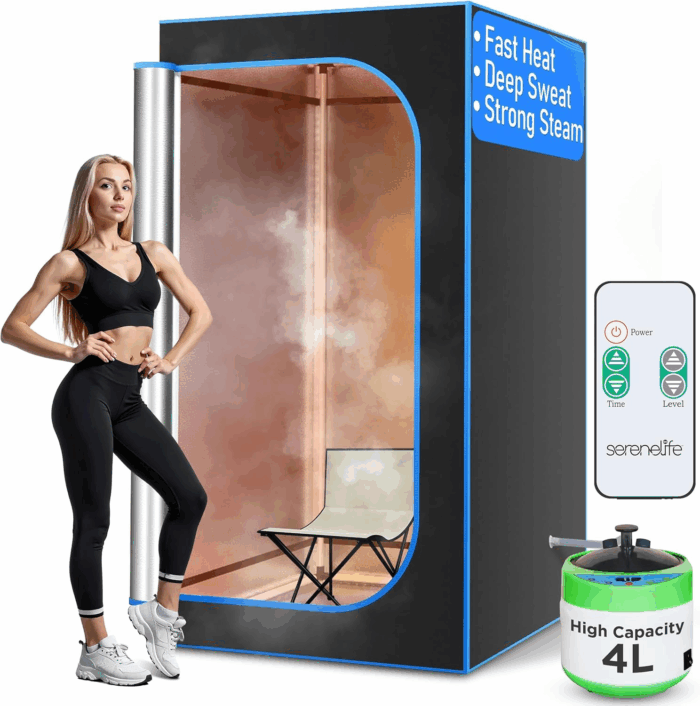 Portable Sauna Box for Home, Steam Sauna Tent with Extra Large 4L Steamer - Includes Folding Sauna Chair, Remote Control W/ 9 Heat Levels for In-Home Spa - 2.95' X 2.95' X 5.9'