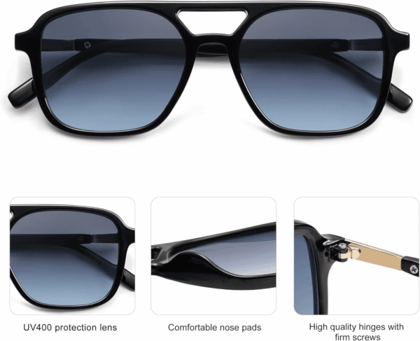 Retro Aviator Sunglasses for Women Men,Trendy Rectangle Womens Mens Shades Sun Glasses SJ2202 - Image 6