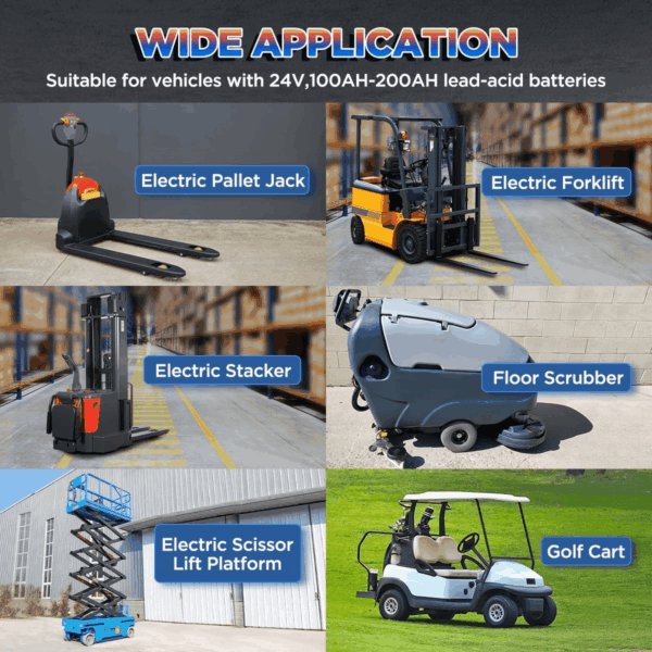Forklift Battery Charger 24V 20A Trickle Charging Pallet Jack Battery Charger 24 Volt Forklift Charger with 16FT Cable for 24V Electric Pallet Jack, Stacker, Floor Scrubber, Scissor Lifter - Image 3