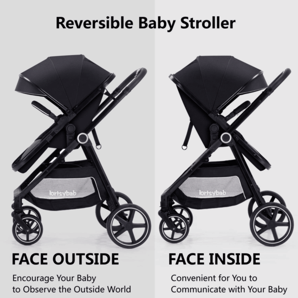2-In-1 Baby Stroller with Bassinet Mode - Folding Infant Newborn Pram Stroller with Reversible Seat - Toddler Strollers for 0-36 Months Old Babies - Image 3