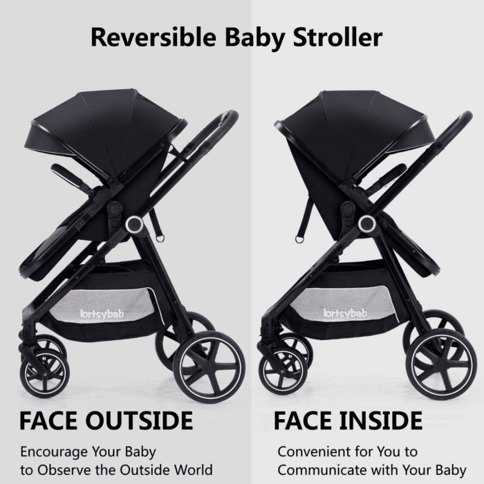 2-In-1 Baby Stroller with Bassinet Mode - Folding Infant Newborn Pram Stroller with Reversible Seat - Toddler Strollers for 0-36 Months Old Babies - Image 3