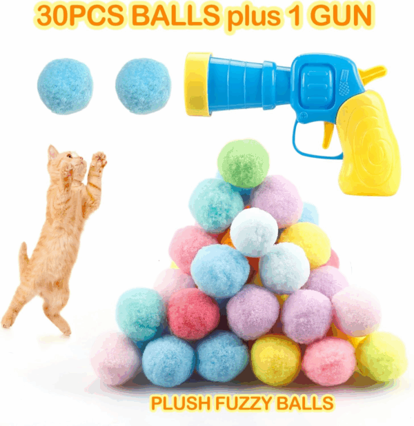 31Pcs Cat Ball Toy Launcher Gun,Cat Balls Fetch Toy,30Pcs Plush Fuzzy Balls Launcher Cat Toy for Cats with 1 Gun,Funny Interactive Cat Toys for Bored Indoor Adult Cats,Cute Kitten Kitty Toys - Image 3