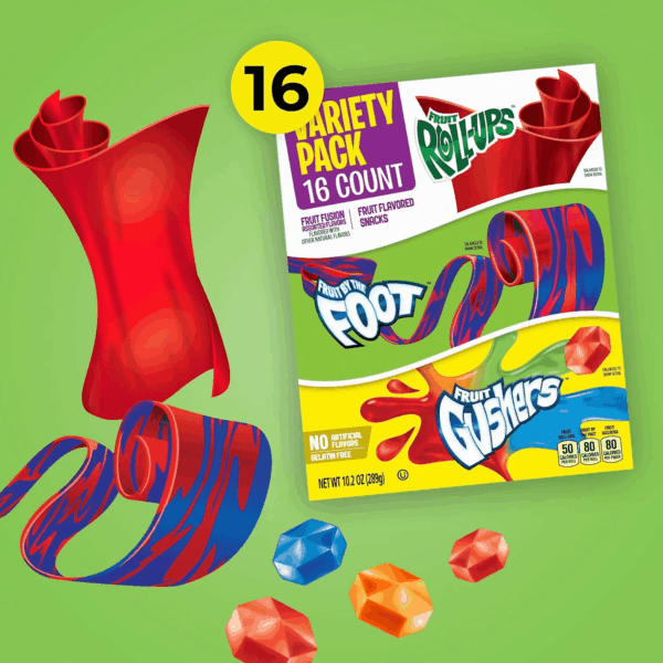 Fruit Roll-Ups, , Gushers, Easter Basket Stuffers, Fruit Flavored Snacks Variety Pack, Gluten Free, 16 Ct, 10.2 Oz - Image 4