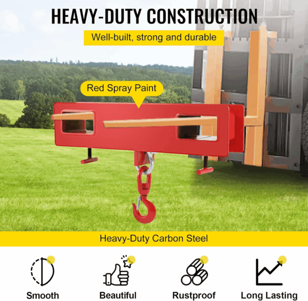 Forklift Lifting Hook, 4400Lbs Capacity Forklift Lifting Hoist, Red Forklift Mobile Crane with Swivel Hook and Two Large T-Screws, Hook Forklift Lifting Hoist, Fork Lifting Attachment - Image 4