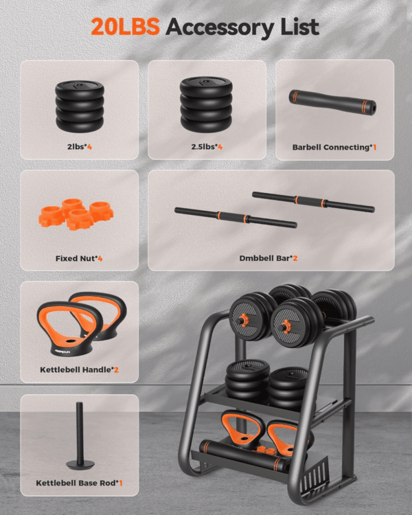 Adjustable Dumbbells, 20/30/40/45/70/90Lbs Free Weight Set with Connector, 5 In1 Dumbbells Set Used as Barbell, Kettlebells, Push up Stand, Weight Plate, Fitness Exercises for Home Gym Suitable Men/Women - Image 8