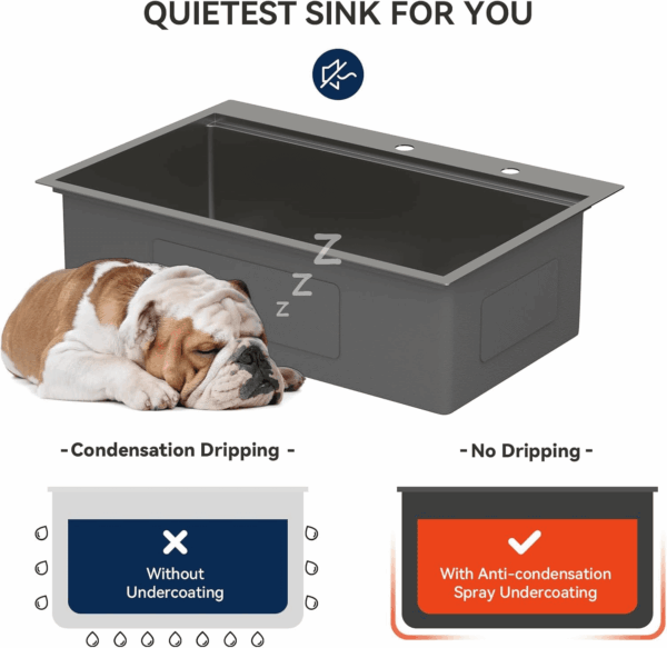 33 Black Kitchen Sink Drop in -  33X22 Drop Sink Stainless Steel 16 Gauge Gunmetal Black Ledge Workstation Single Bowl Topmount Overcounter Kitchen Sinks Deep Basin - Image 8