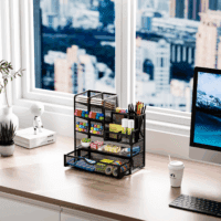 Mesh Pen Holder for Desk, Multi-Functional Pencil Organizer with Drawer, Desk Organizers and Accessories for Office Art Supplies (Black) - Image 4