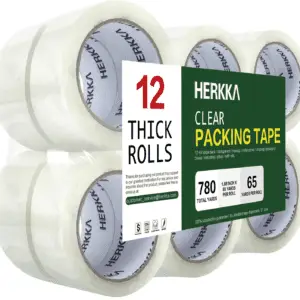 Clear Packing Tape, 12 Rolls Heavy Duty Packaging Tape for Shipping Packaging Moving Sealing, Thicker Clear Packing Tape, 1.88 Inches Wide, 65 Yards per Roll, 780 Total Yards