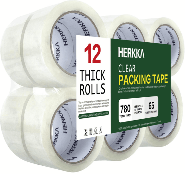 Clear Packing Tape, 12 Rolls Heavy Duty Packaging Tape for Shipping Packaging Moving Sealing, Thicker Clear Packing Tape, 1.88 Inches Wide, 65 Yards per Roll, 780 Total Yards
